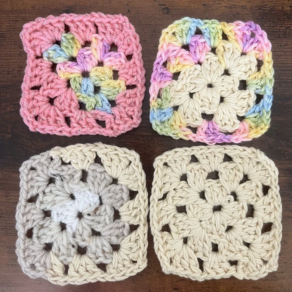 NWT Lot set off 8 Shades of Cotton Candy Granny Square.Handmade, Crochet, Art - Picture 1 of 2